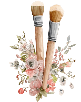 Watercolor paint brushes with flowers